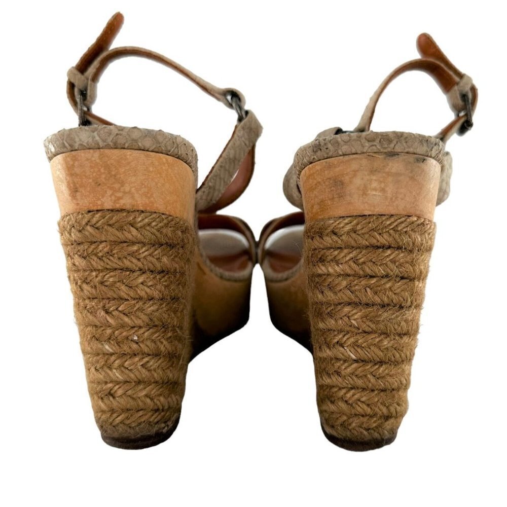LANVIN Beige Textured Leather Ankle Strap Espadrille Wedge Heel Sandals Size 40 - Picture 7 of 9